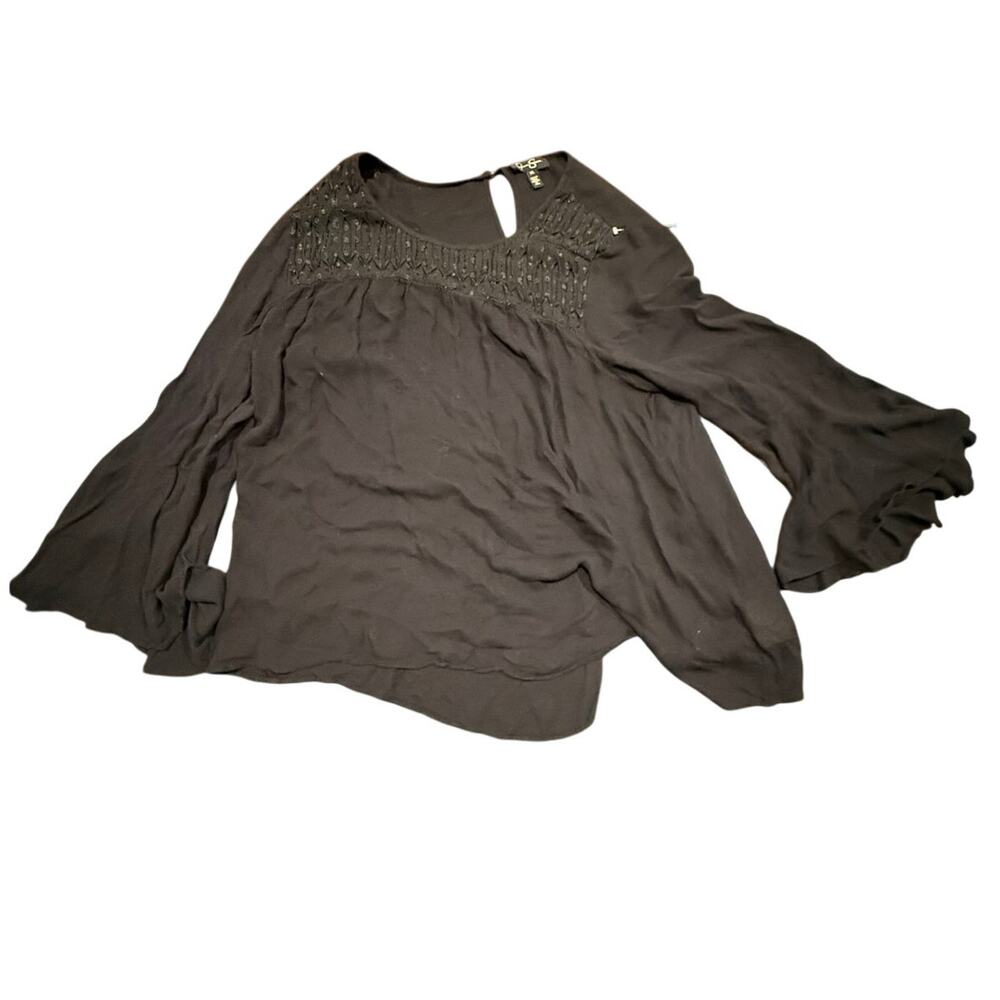 Jessica Simpson Women's Black Textured Yoke Flared Bell Sleeve Blouse Size XL